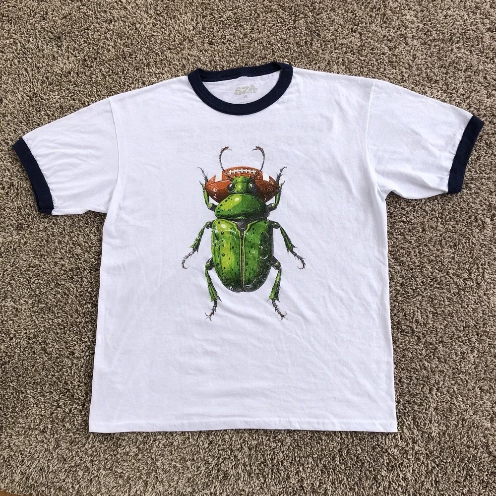 SZA 2025 Tour Merch Beetle Ball Ringer‎ Shirt Adult Size XL White Authentic TDE